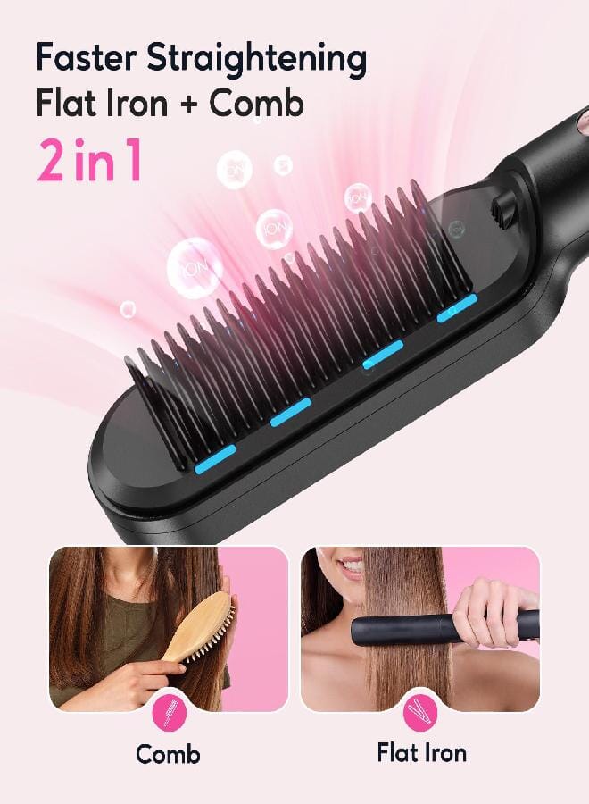 Wavytalk Hair Straightener Brush,Sleek Sweep Ionic Straightening Brush with 6 Temperature Adjust, Anti-Scald Ceramic Hair Straightener Comb Fast Heating for Home Salon, Dual Voltage, Rose Gold - Image 3